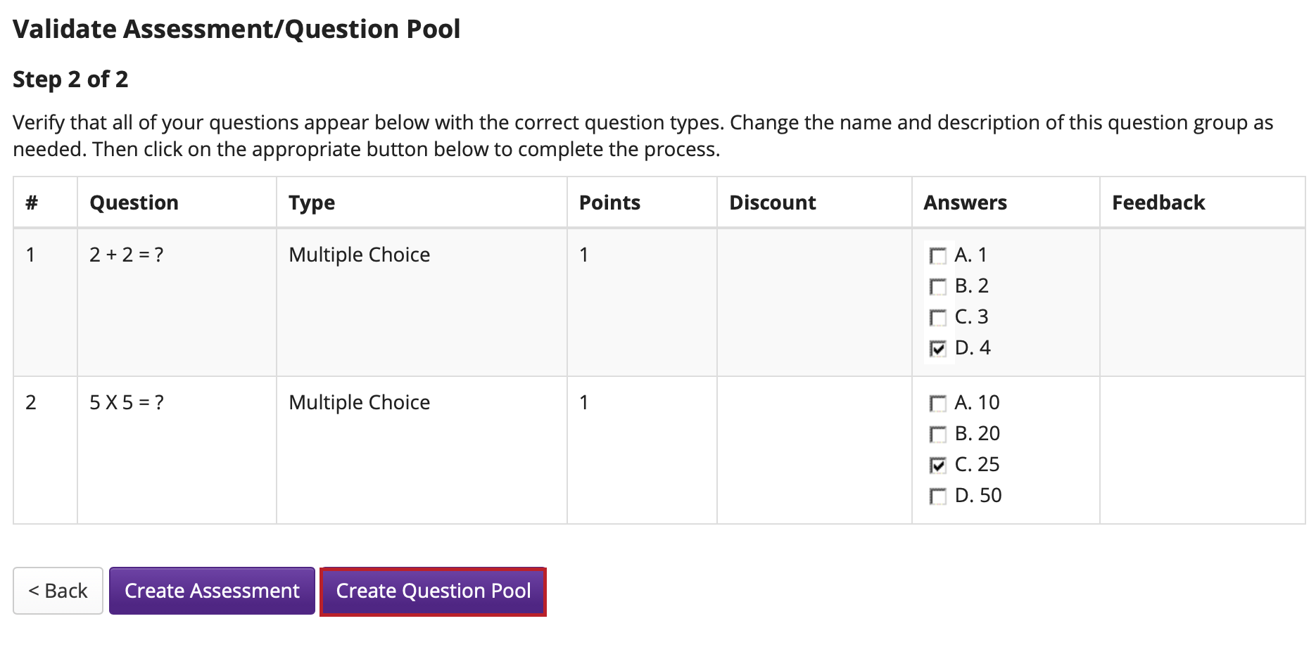 Click create question pool.